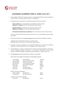 Calendario Académico de la Universidad 2016/17