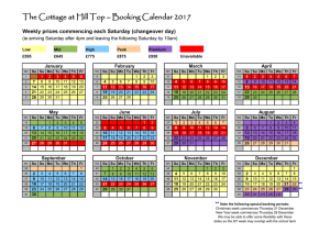 The Cottage at Hill Top – Booking Calendar 2017
