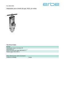 Adaptador para cilindro de gas, N2O, pin index Technical Data