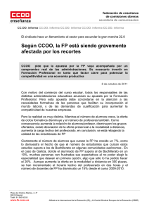 Según CCOO, la FP está siendo gravemente afectada por los recortes