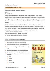 Matilda by Roald Dahl Reading comprehension Read this extract