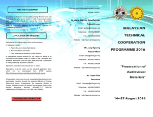 MALAYSIAN TECHNICAL COOPERATION PROGRAMME 2016