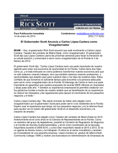 El Gobernador Scott Anuncia a Carlos López