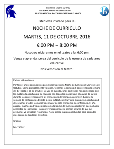 noche de curriculo martes, 11 de octubre, 2016 6:00 pm – 8:00 pm