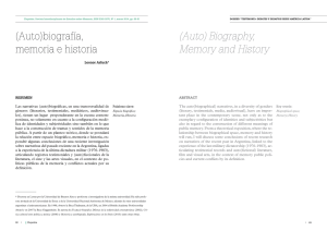 (Auto)biografía, memoria e historia (Auto) Biography, Memory and