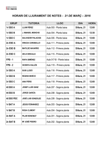 horari de lliurament de notes - 21 de març – 2016