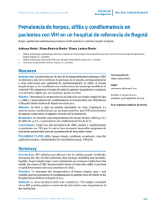 Prevalencia de herpes, sífilis y condilomatosis en pacientes con VIH