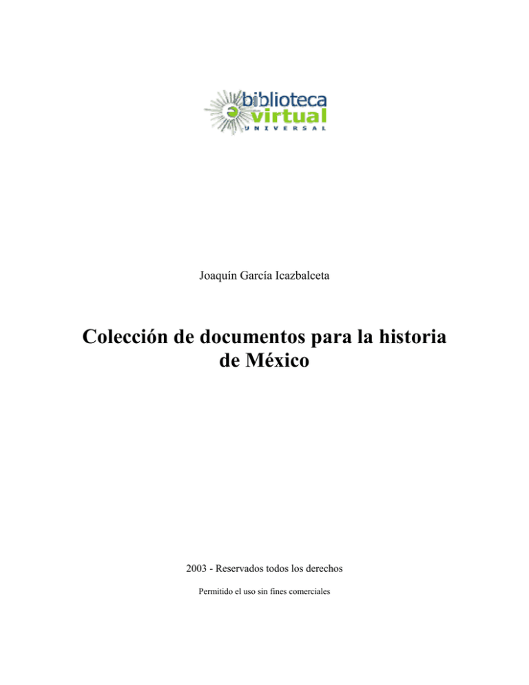 Colecci N De Documentos Para La Historia De M Xico