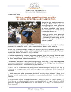 Gobierno congoleño niega diálogo directo a rebeldes. LA AYUDA