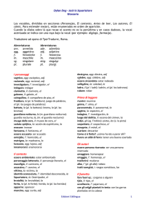 Los vocablos, divididos en secciones (Personajes, El