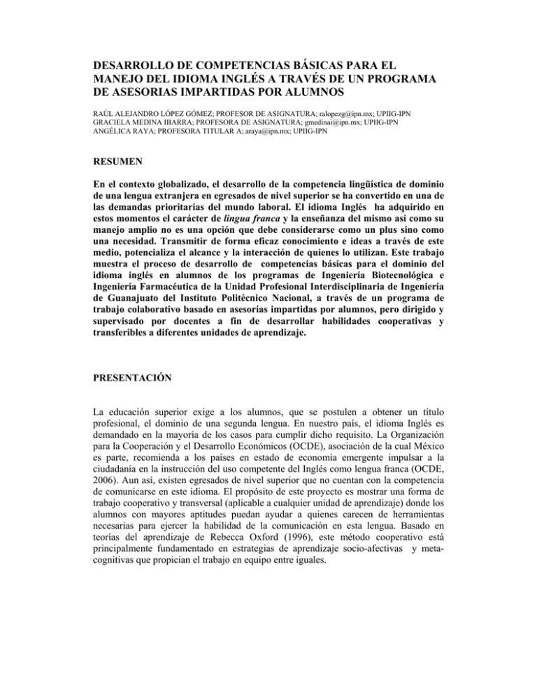 desarrollo de competencias básicas para el manejo del idioma