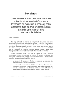 Honduras: Carta Abierta al Presidente de Honduras sobre la