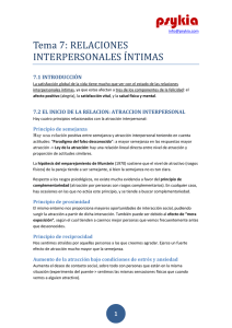 Tema 7: RELACIONES INTERPERSONALES ÍNTIMAS