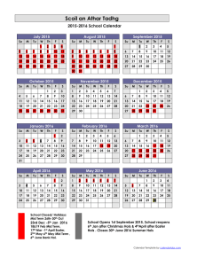 School Calendar - Scoil an Athar Tadhg