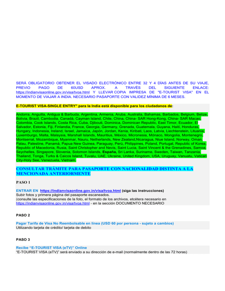 Instrucciones Para Solicitar El Visado A India