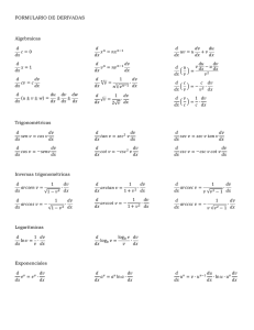 FORMULARIO DE DERIVADAS Algebraicas Trigonométricas