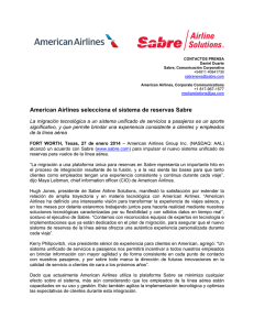 American Airlines selecciona el sistema de reservas Sabre