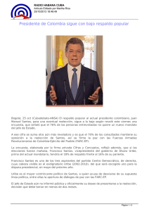 Presidente de Colombia sigue con bajo respaldo popular