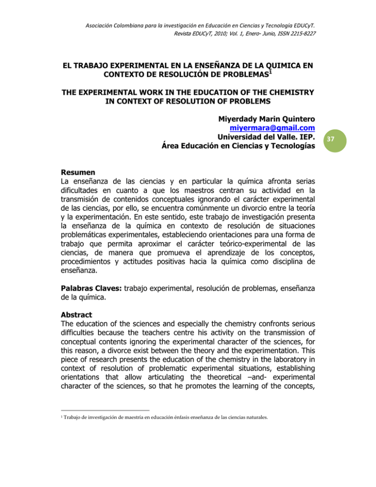 El Trabajo Experimental En La Ense Anza De La Quimica En