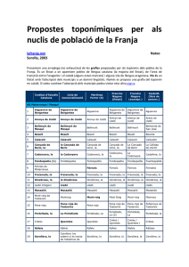 Propostes toponímiques per als nuclis de població de la Franja