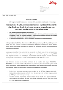 Ixekizumab, de Lilly, demuestra mejorías rápidas clínicamente