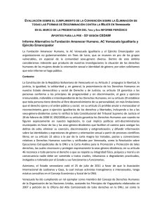 Informe Alternativo la Fundación Amanecer Humano, AC Venezuela
