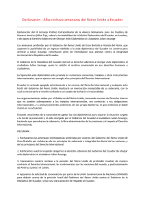 Declaración : Alba rechaza amenazas del Reino Unido a Ecuador