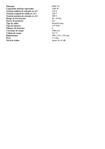 Potencia: 2000 VA Capacidad máxima soportada: 1600 W Tensión
