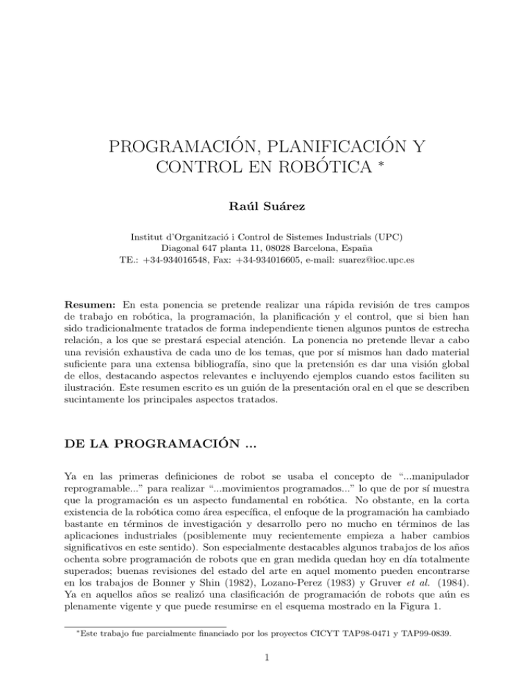 Programacion Planificacion Y Control En Robotica