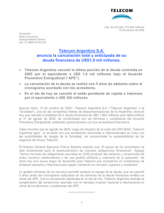 Telecom Argentina S.A. anuncia la cancelación total y anticipada de