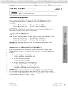 45 Placement of Adjectives Agreement of Adjectives Agreement of