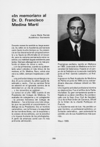 «In memorian» al Dr. D. Francisco Medina Martí