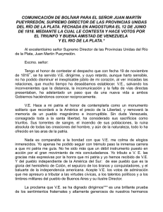 Comunicación de Bolívar a Pueyrredón