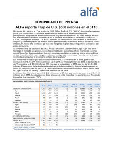 COMUNICADO DE PRENSA ALFA reporta Flujo de US $560