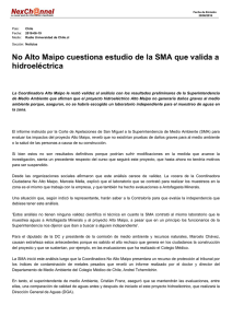 No a Alto Maipo cuestiona estudios de SMA