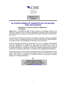 SE OTORGA PERMISO DE TRANSPORTE DE GAS NATURAL
