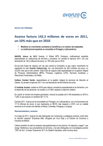 Avanza factura 142,3 millones de euros en 2011, un 10% más que en