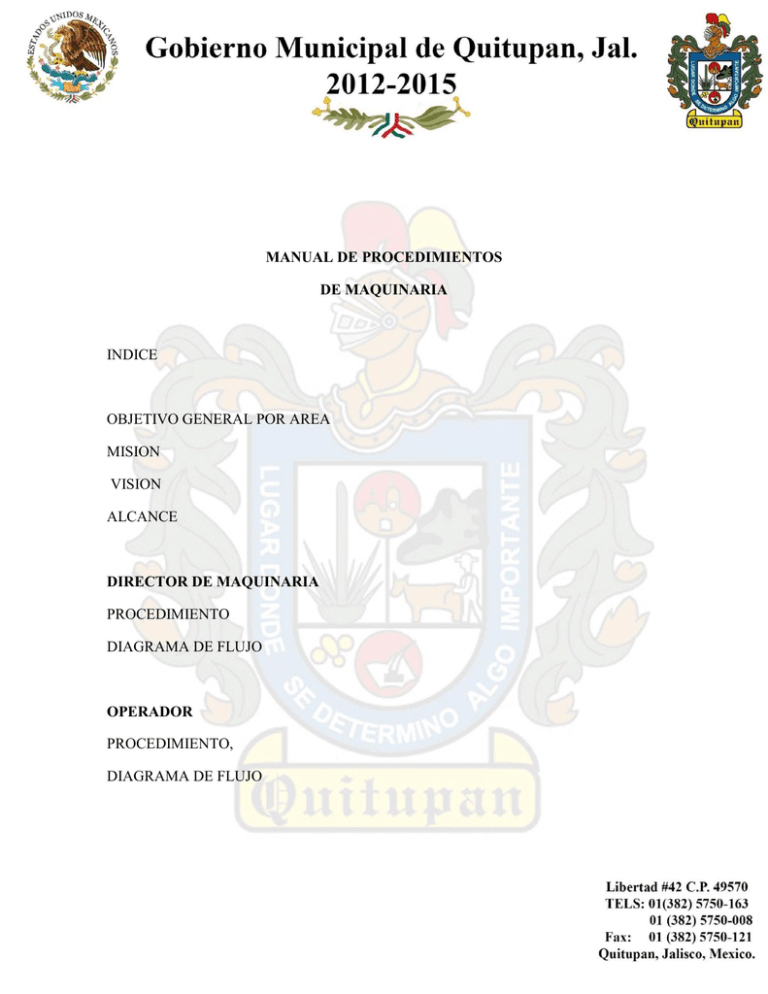 MANUAL DE PROCEDIMIENTOS DE MAQUINARIA INDICE