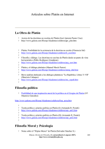Artículos sobre Platón en la red, 289-292.