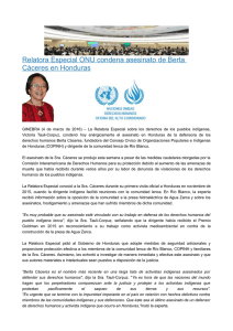 Relatora Especial ONU condena asesinato de Berta Cáceres en