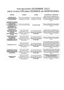 Inscripciones DICIEMBRE 2015 para Liceos Oficiales DIURNOS de