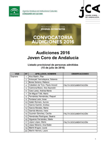 Listado provisional admitidos/as Audiciones 2016 Joven Coro de