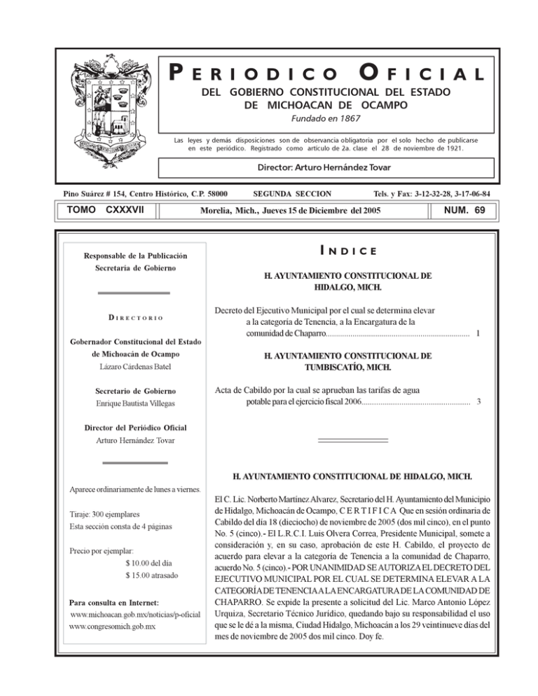 Periódico Oficial Gobierno del Estado de Michoacán