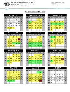 Academic Calendar 2016-2017 August 2016 September 2016