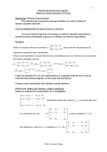 Prof. Gustavo Sosa 1 Sistema de Ecuaciones Lineales Matrices y