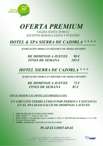 Ampliación Oferta Premiun II - Hotel Spa Sierra de Cazorla