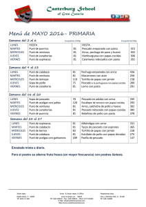 Menú de MAYO 2016 2016- PRIMARIA