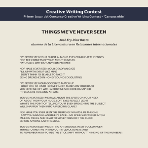 Creative Writing Contest THINGS WE`VE NEVER SEEN