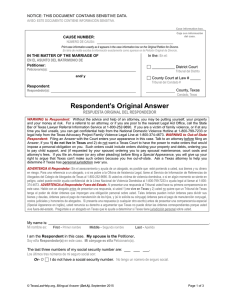 Answer form for Divorce without Children in Texas