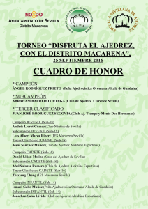 Cuadro de Honor Torneo Distrito Macarena 25-9-2016